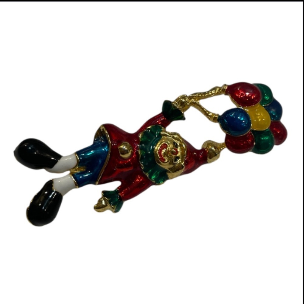 Vintage Colorful Clown Brooch with Balloons - Picture 5 of 7